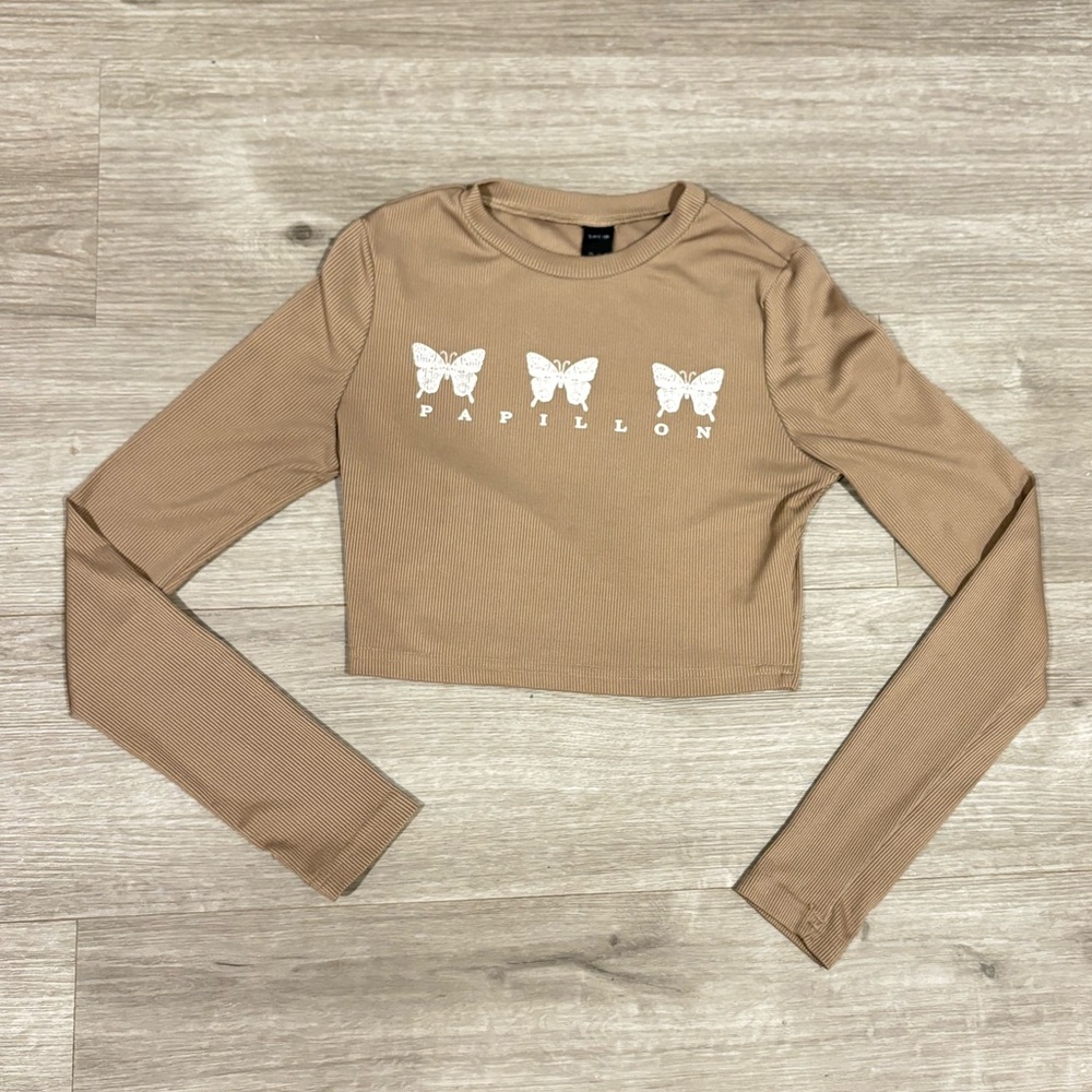 Shein Ribbed Long Sleeve Butterfly